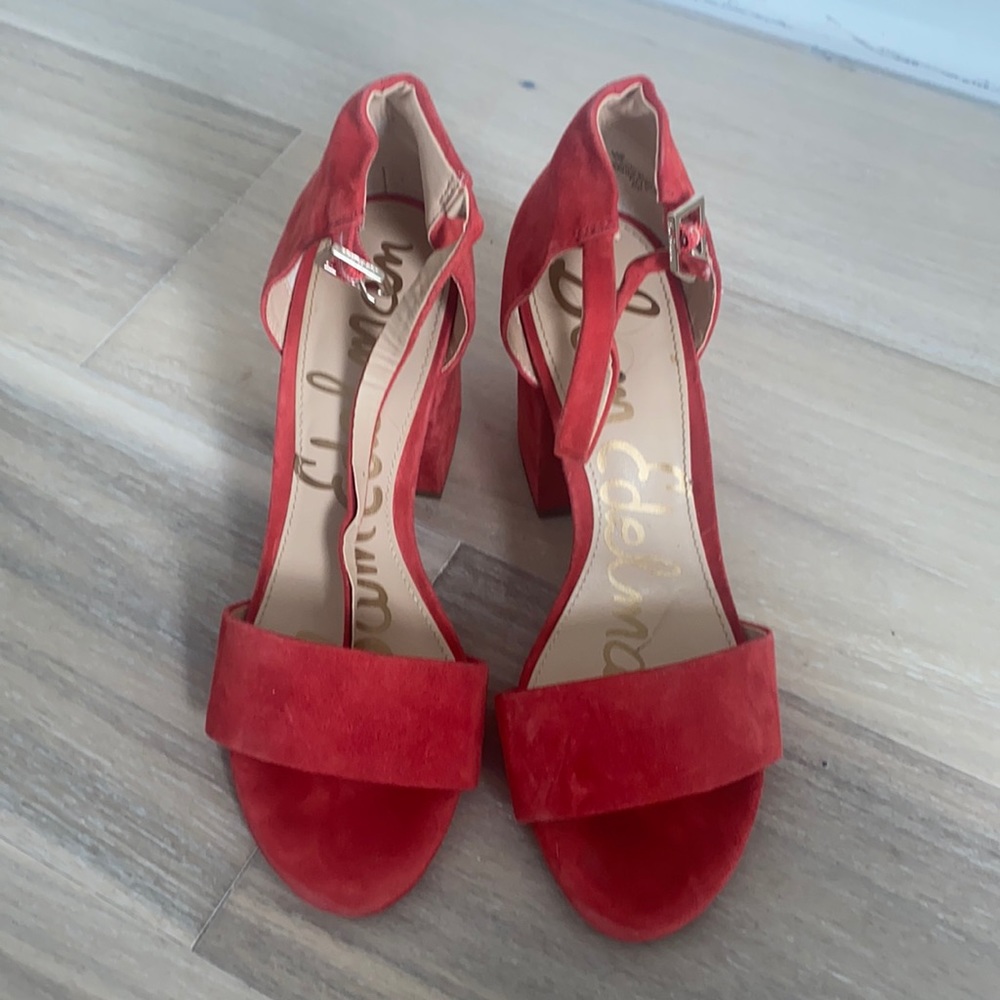 Sam Edelman block heels red suede